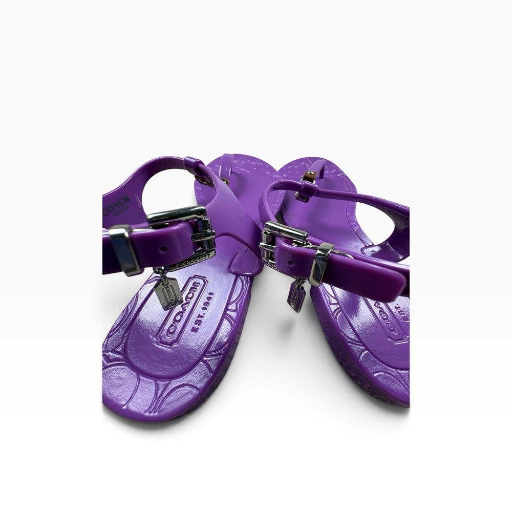 Coach Piccadilly Purple Jelly Sandals Women's Size 6B Logo Charm Buckle - Picture 2 of 10